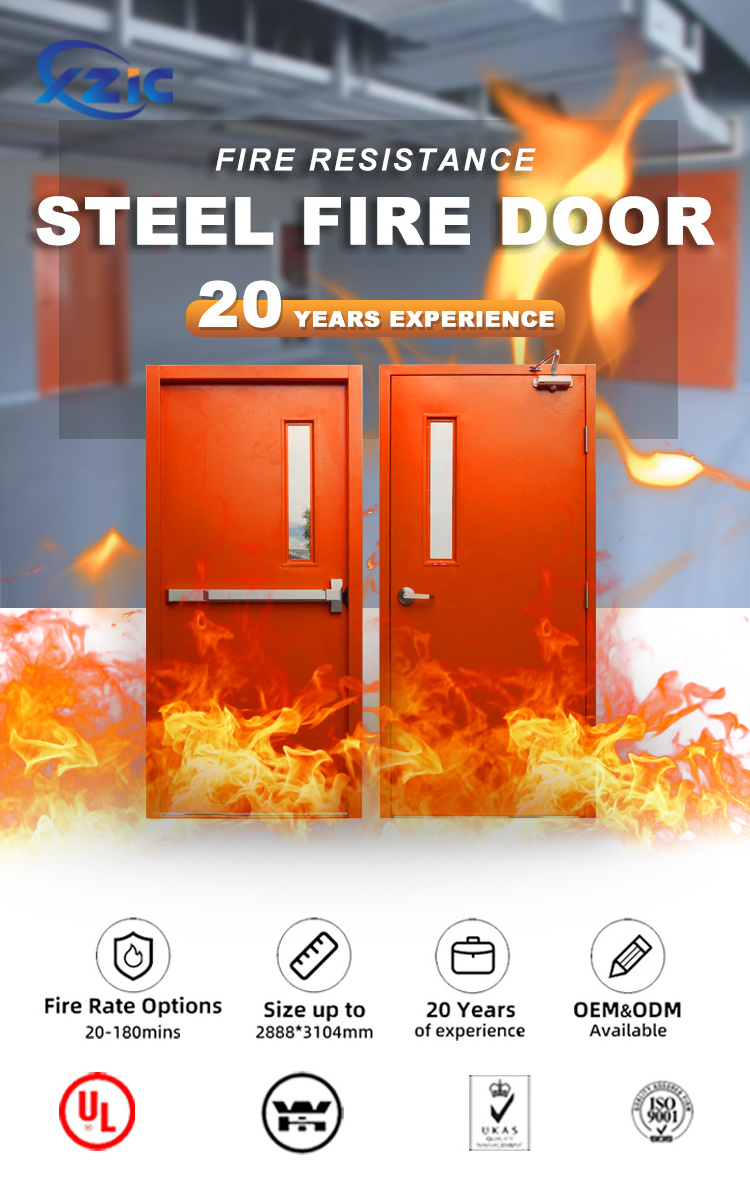 UL certificate 1-3 hours Steel Fire Door 16 gauge galvanized Panel soundproof/fireproof Fire Rated Doors