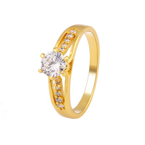 Wholesale cheap price Zircon single stone 24k gold plating costume jewellery ring