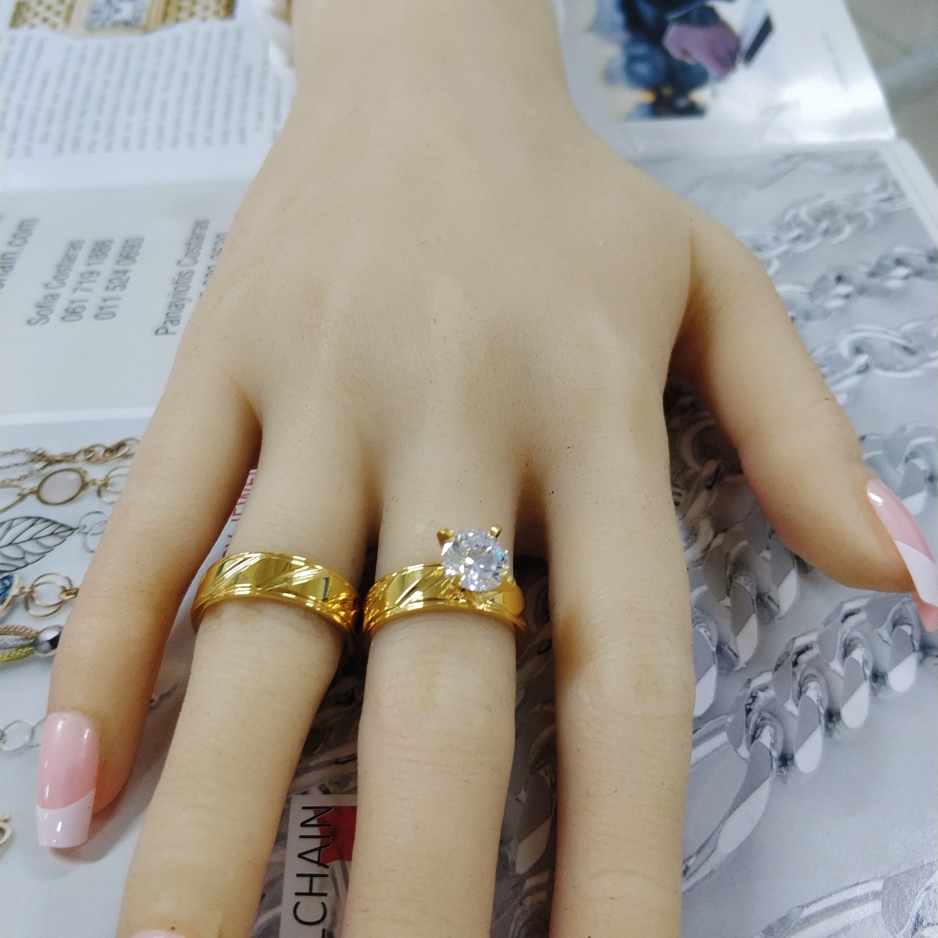 R-147 xuping stainless steel wedding couple set finger ring size+cincin tunangan emas 24 karat+plated 24kt gold jewelry