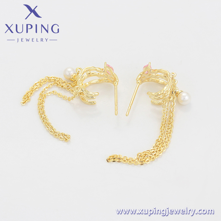 X000022790 xuping jewelry Royal Vintage Elegant Personality Tassel Pearl Diamond 14K Gold Plated Earrings