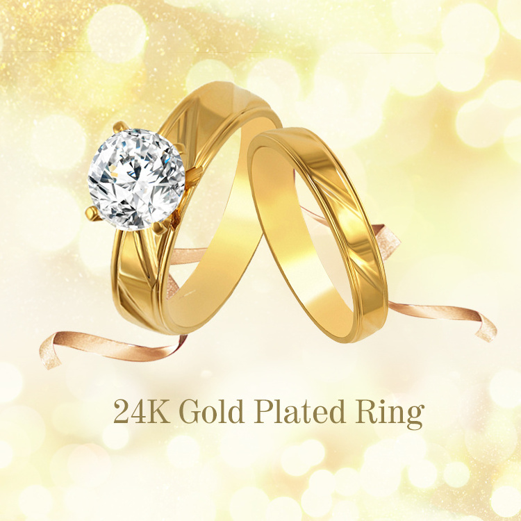 R-147 xuping stainless steel wedding couple set finger ring size+cincin tunangan emas 24 karat+plated 24kt gold jewelry