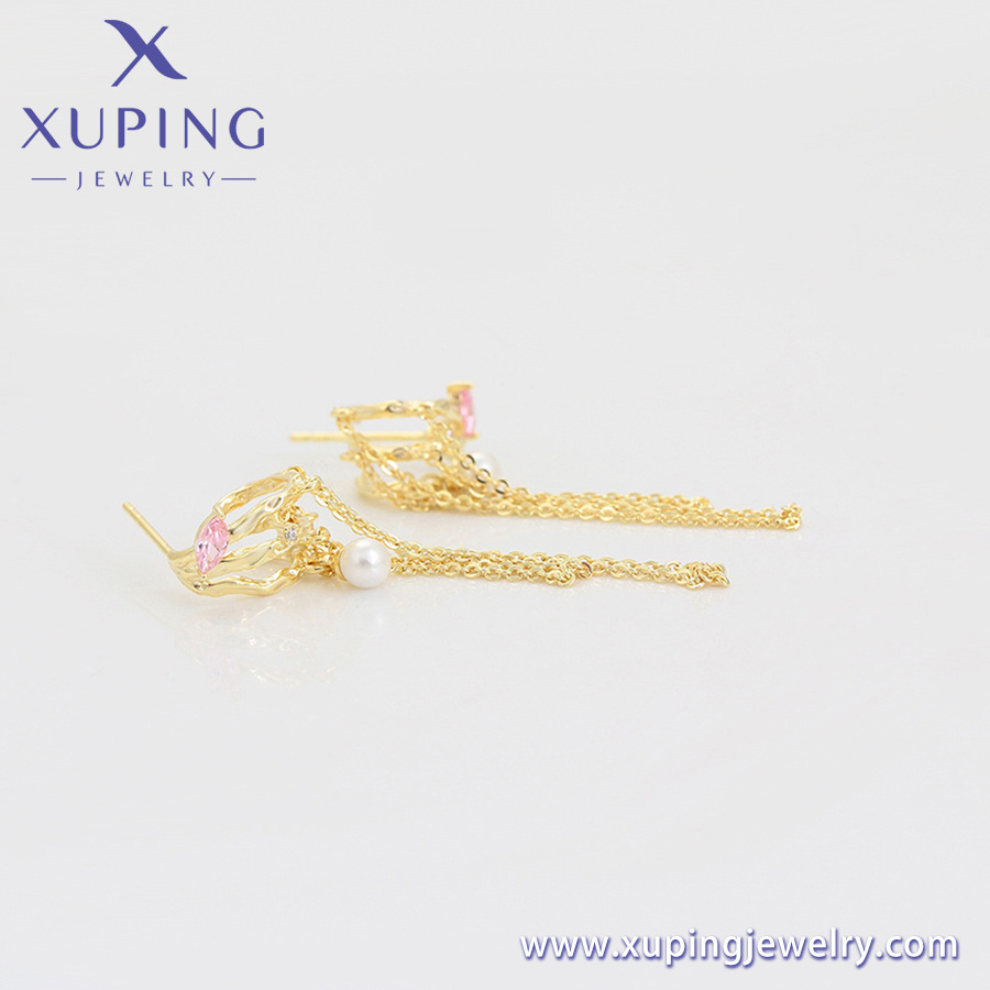 X000022790 xuping jewelry Royal Vintage Elegant Personality Tassel Pearl Diamond 14K Gold Plated Earrings