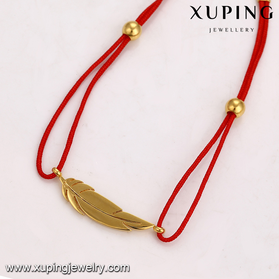 74704 Women's vintage red rope gold feather charm colombian handmade bracelet