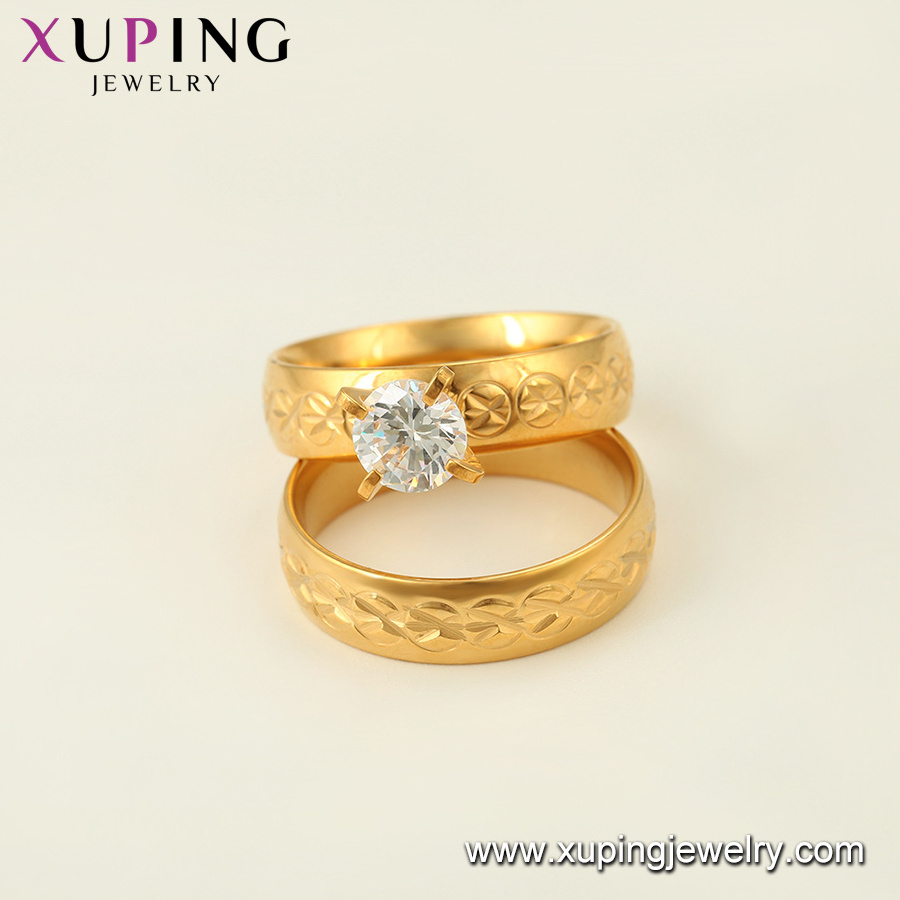 R-153 Xuping top quality 24k gold plated synthetic cz stone Stainless Steel Jewelry Wedding ring set