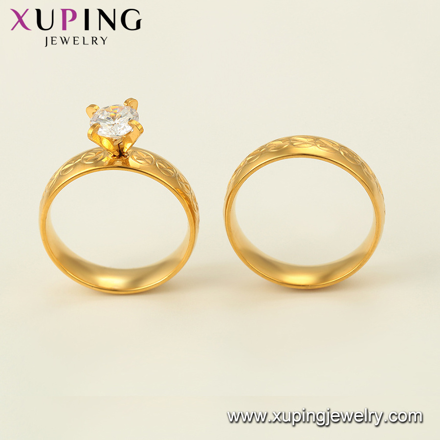 R-153 Xuping top quality 24k gold plated synthetic cz stone Stainless Steel Jewelry Wedding ring set