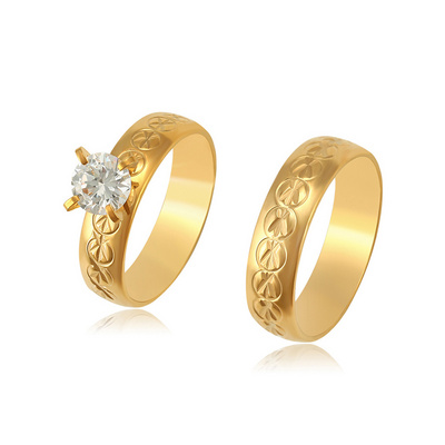 R-153 Xuping top quality 24k gold plated synthetic cz stone Stainless Steel Jewelry Wedding ring set