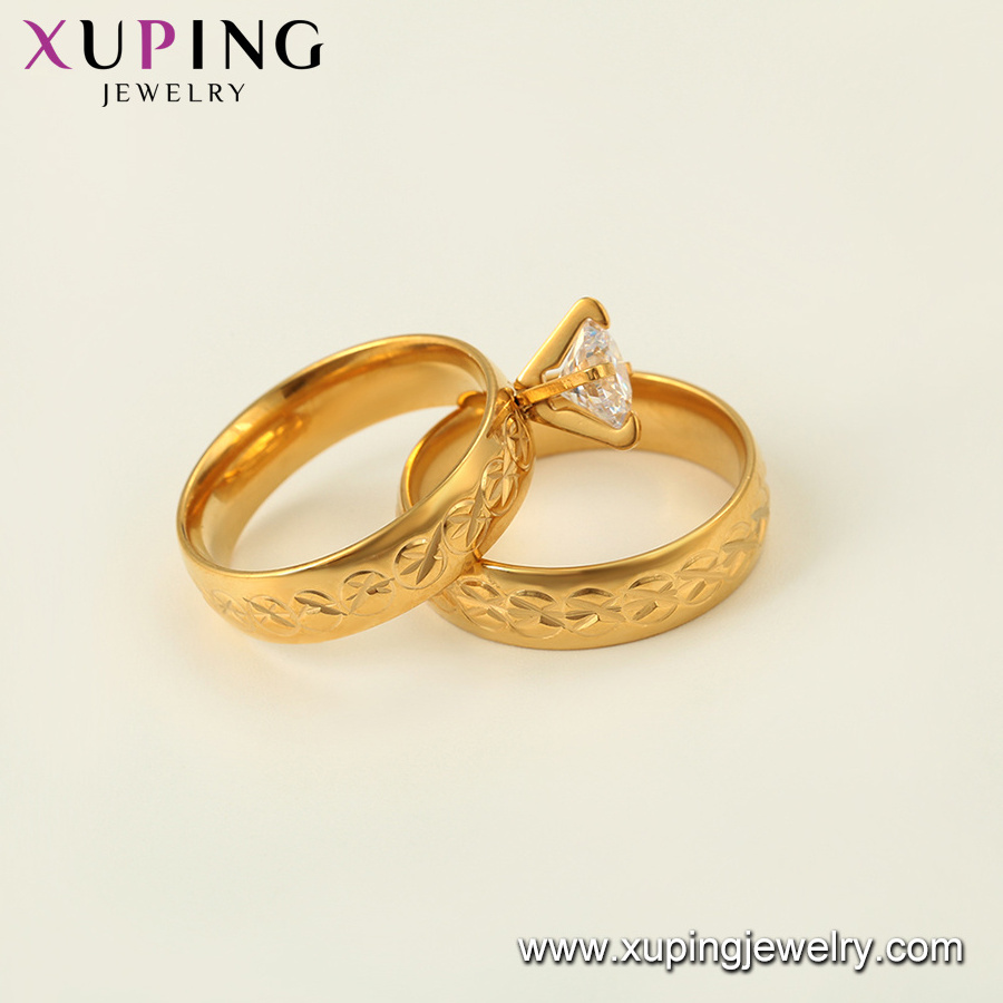 R-153 Xuping top quality 24k gold plated synthetic cz stone Stainless Steel Jewelry Wedding ring set