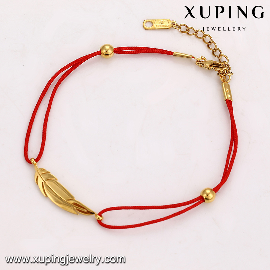 74704 Women's vintage red rope gold feather charm colombian handmade bracelet