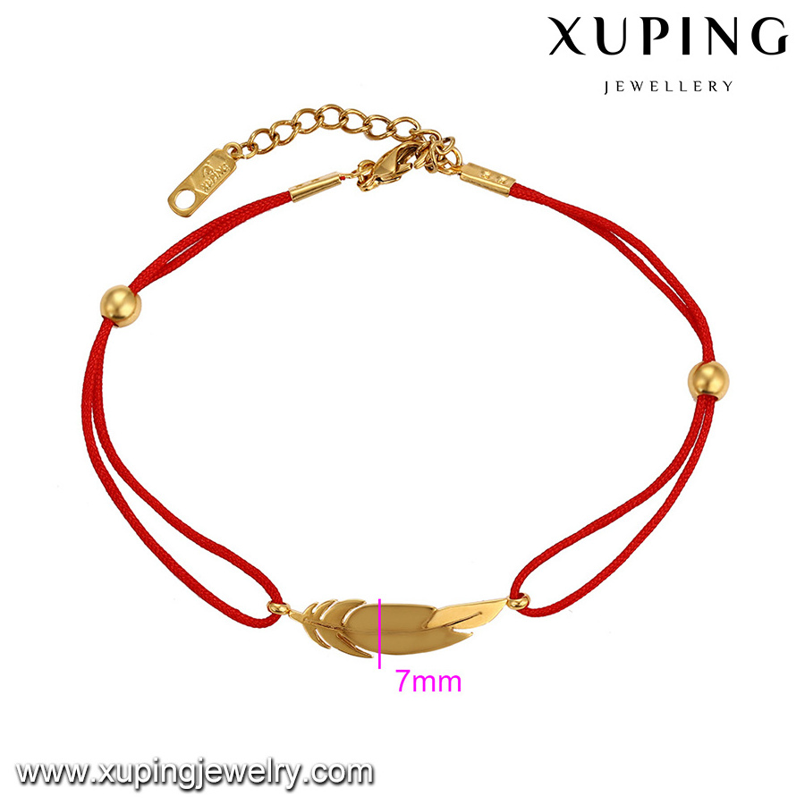 74704 Women's vintage red rope gold feather charm colombian handmade bracelet