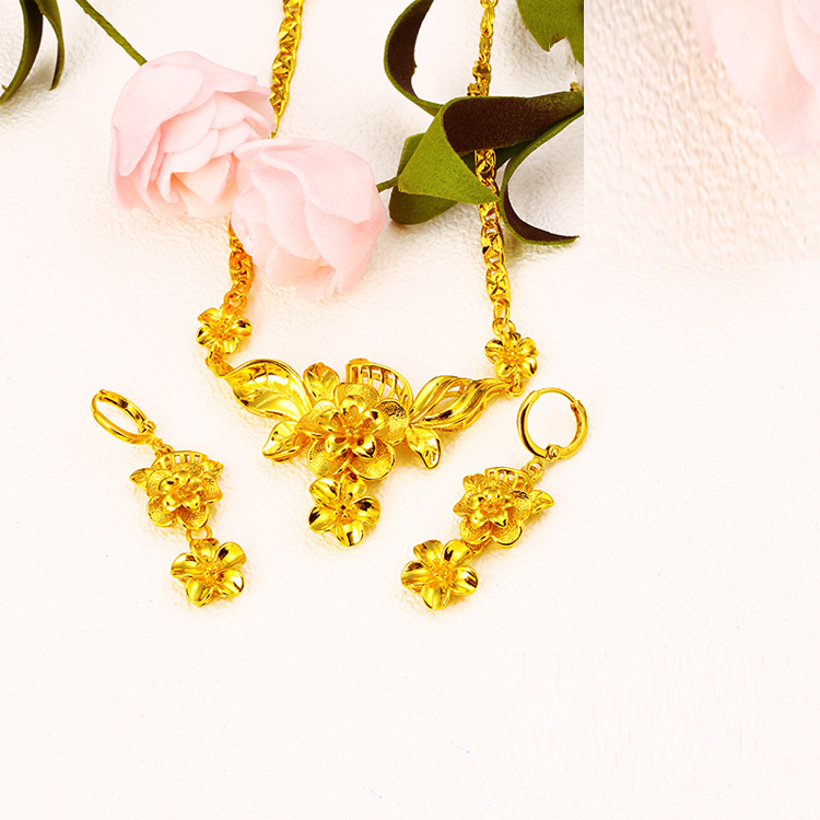 xuping jewelry 24k gold plated brass flower gold jewelry sets