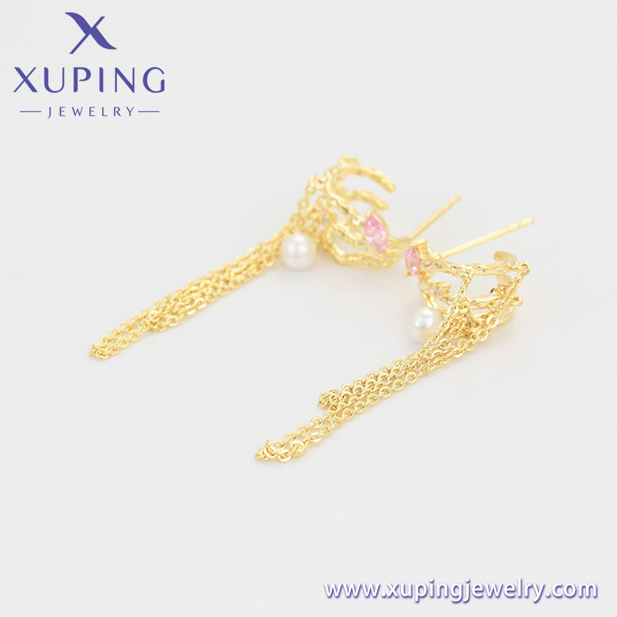 X000022790 xuping jewelry Royal Vintage Elegant Personality Tassel Pearl Diamond 14K Gold Plated Earrings