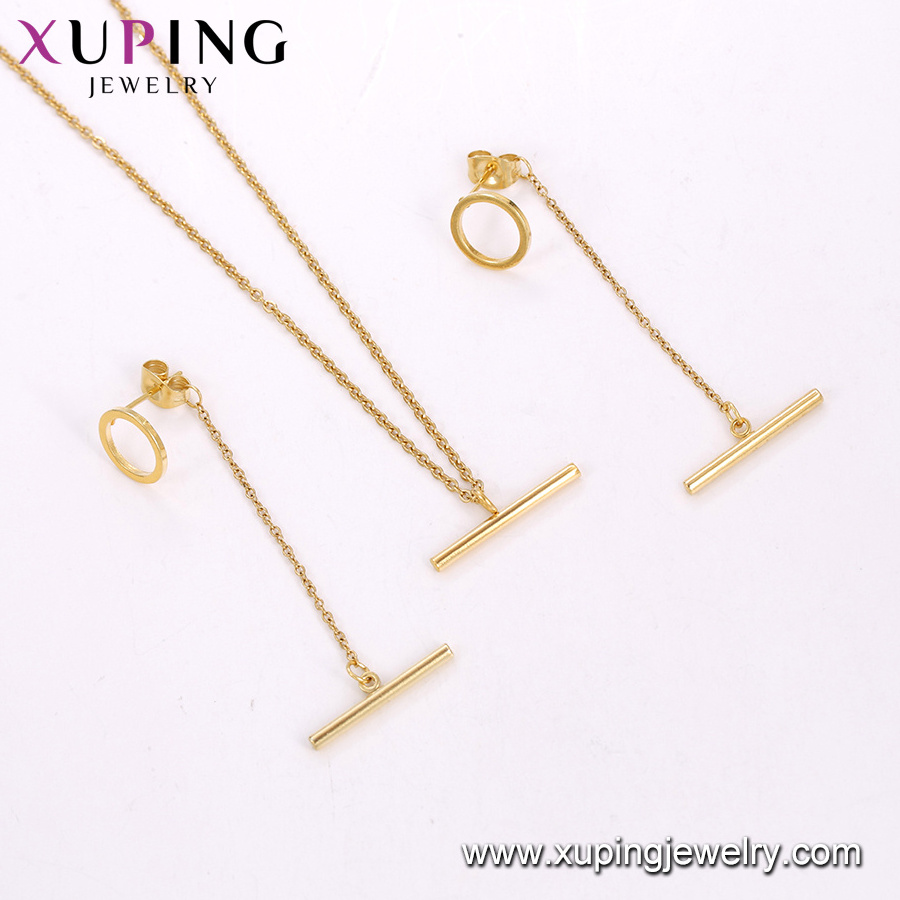 S-96 XUPING Stainless Steel Jewelry 24K Gold Color Simple Designed Women's Jewelry Set