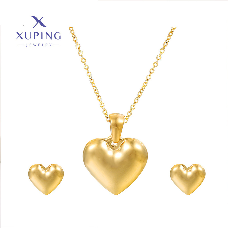 S-406 xuping jewelry 24K gold color fashion heart necklace set  Stainless Steel Jewelry women