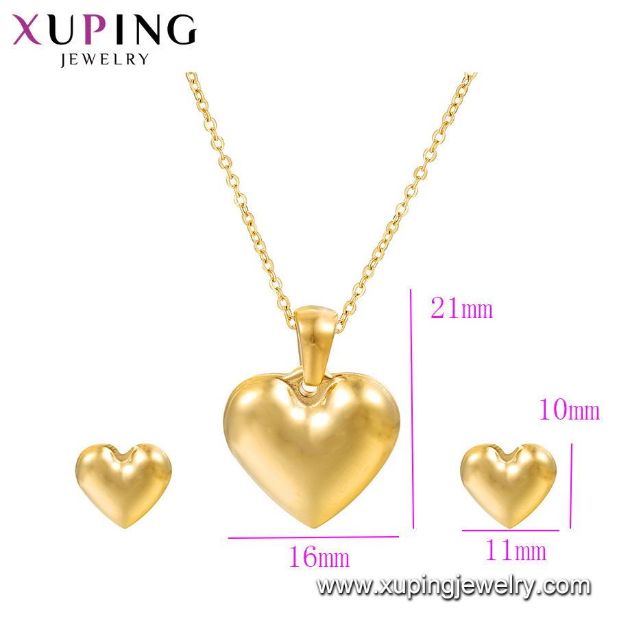 S-406 xuping jewelry 24K gold color fashion heart necklace set  Stainless Steel Jewelry women