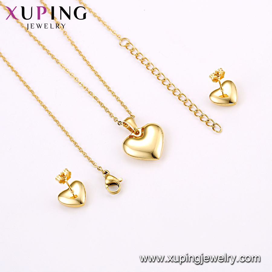 S-406 xuping jewelry 24K gold color fashion heart necklace set  Stainless Steel Jewelry women