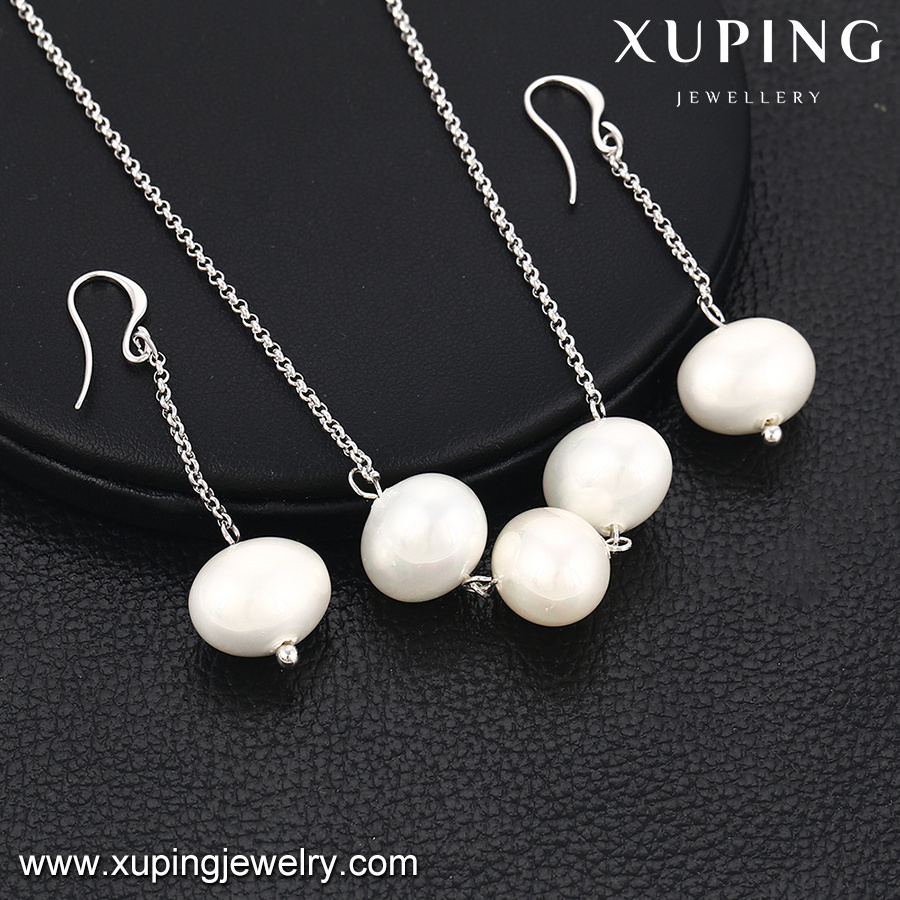 63830 Unique Ladies White Color Fashion pearl earring pendant Jewelry Set