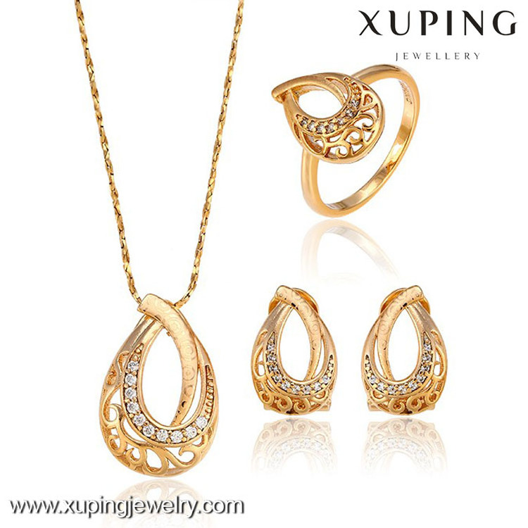 62976 Xuping Fashion China Wholesale 18K Charming Glass Gold Jewelry Set necklaces bridal jewelry USA EU african jewelry