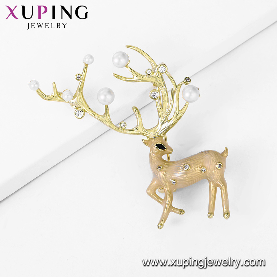 YMbrooches-467 xuping jewelry fashion new chic Christmas gift Christmas deer pearl seed set diamond 14K gold brooch