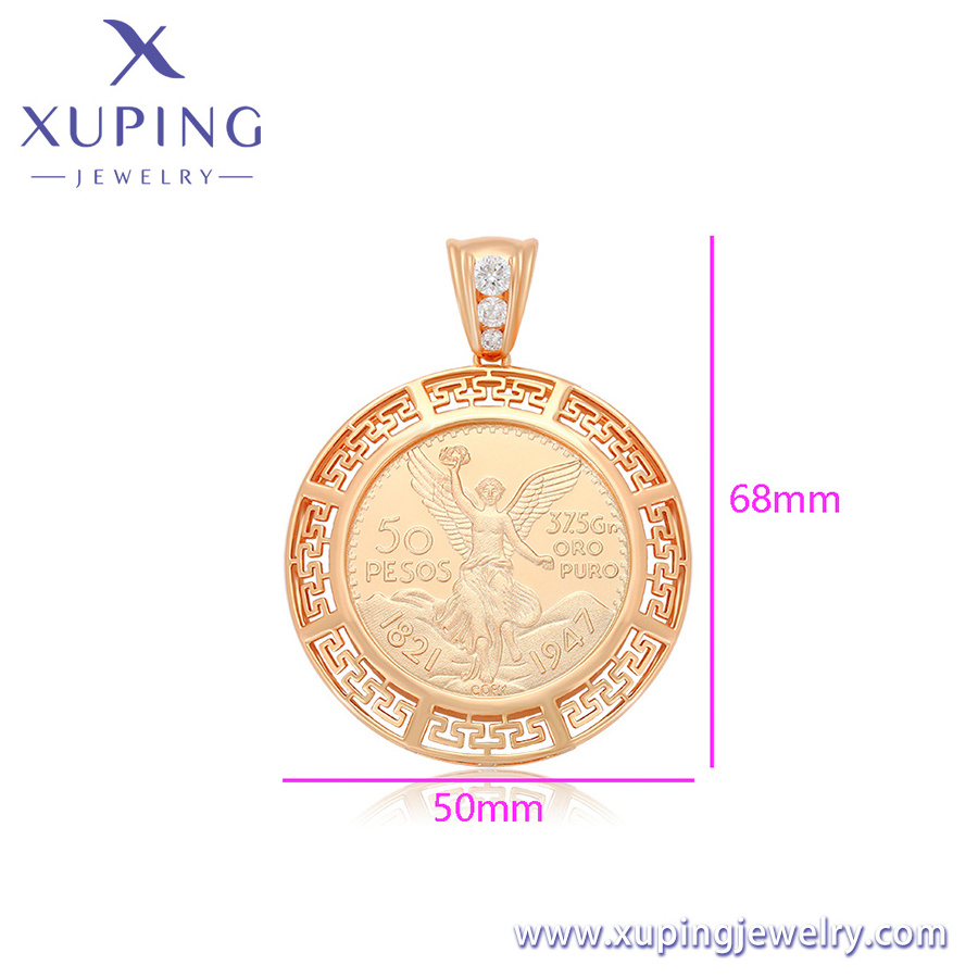 X000809804 XUPING Jewelry 18K Gold Plated Fashion Jewelry Mexico 50 Pesos Coin Pendants Unisex Hip Hop Charms For Chain Necklace