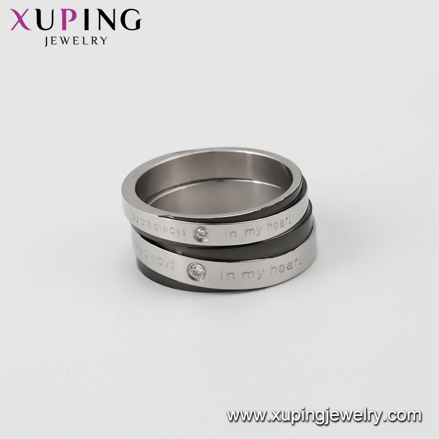 R-173 Xuping Jewelry popular carved honey words wedding and engagement stainless steel diamond ring set