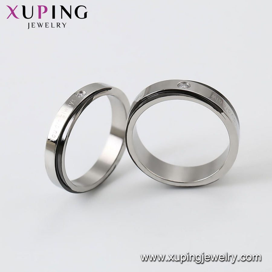 R-173 Xuping Jewelry popular carved honey words wedding and engagement stainless steel diamond ring set