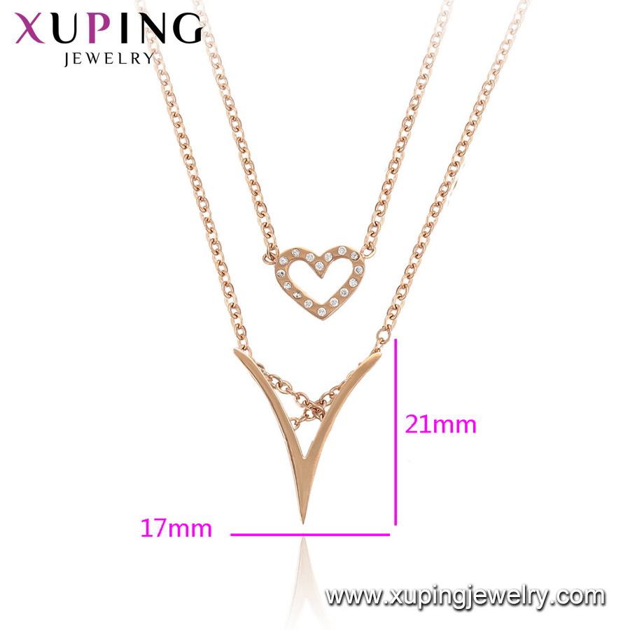 46708 Xuping stainless steel fashion necklace jewelry heart shaped double layer pendant necklace