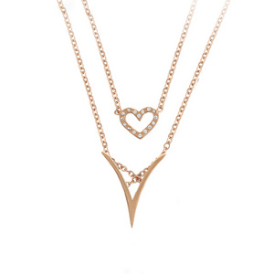 46708 Xuping stainless steel fashion necklace jewelry heart shaped double layer pendant necklace