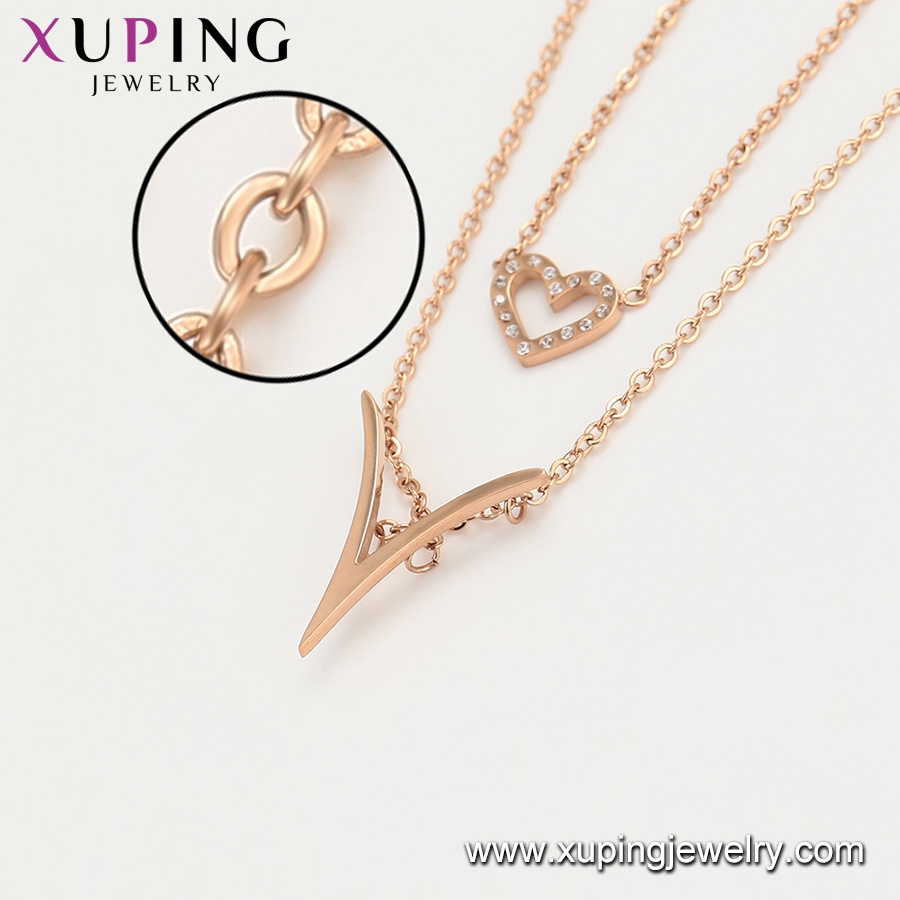 46708 Xuping stainless steel fashion necklace jewelry heart shaped double layer pendant necklace