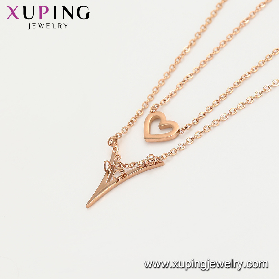 46708 Xuping stainless steel fashion necklace jewelry heart shaped double layer pendant necklace