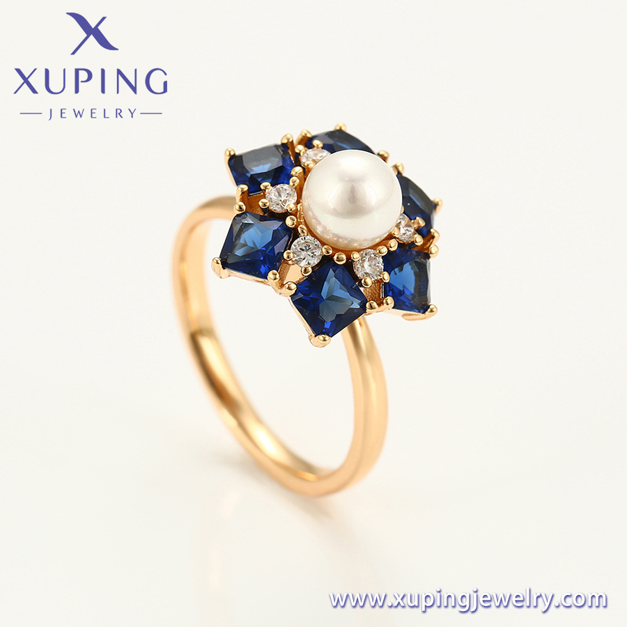 A00673304 xuping  Wholesale elegant fashion simple and affordable diamond petals pearl open ring ring