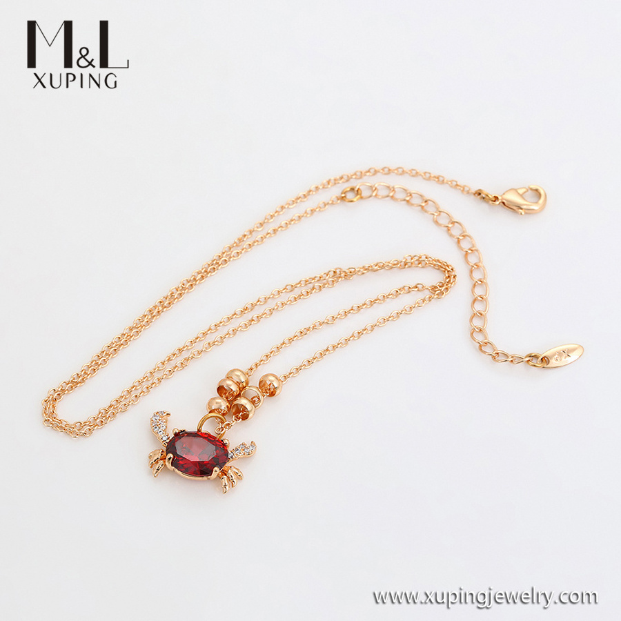 ML54847 XUPING ML Store Animal style wholesale jewelry 18K gold color lovely Small crab shaped ruby pendant necklace