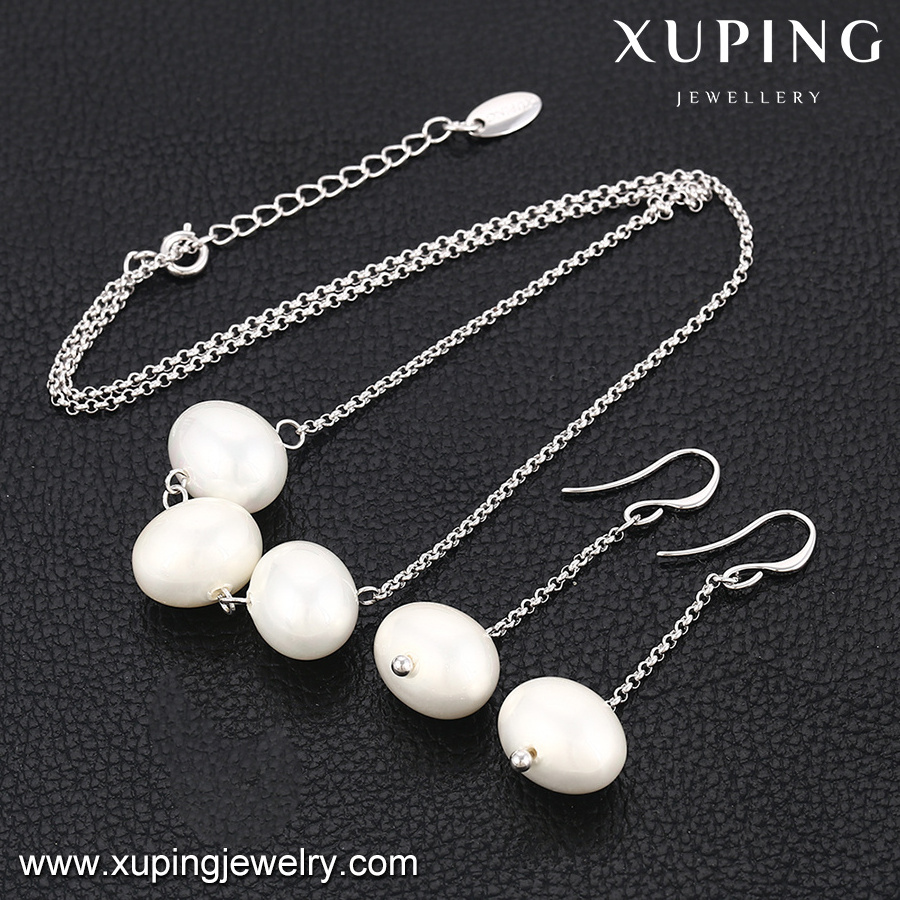 63830 Unique Ladies White Color Fashion pearl earring pendant Jewelry Set