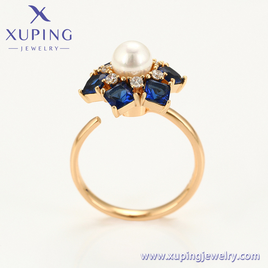 A00673304 xuping  Wholesale elegant fashion simple and affordable diamond petals pearl open ring ring