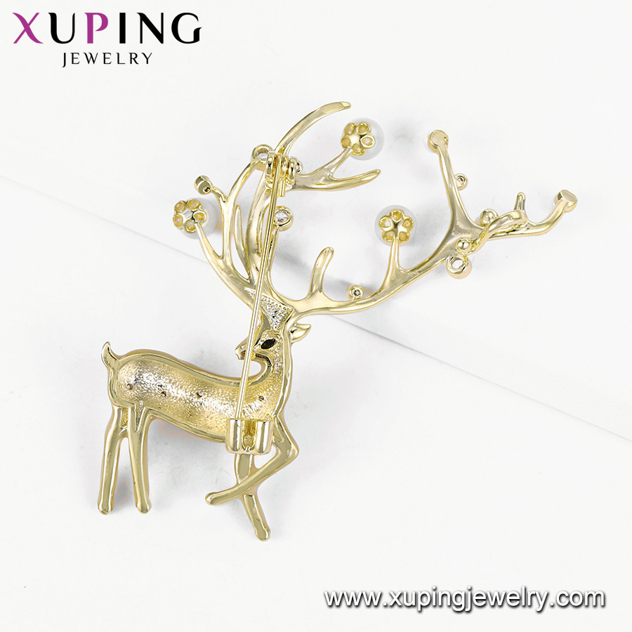 YMbrooches-467 xuping jewelry fashion new chic Christmas gift Christmas deer pearl seed set diamond 14K gold brooch