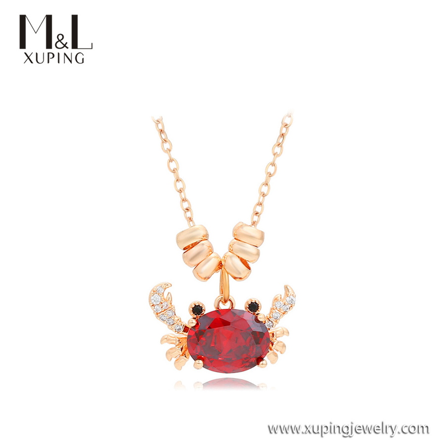 ML54847 XUPING ML Store Animal style wholesale jewelry 18K gold color lovely Small crab shaped ruby pendant necklace