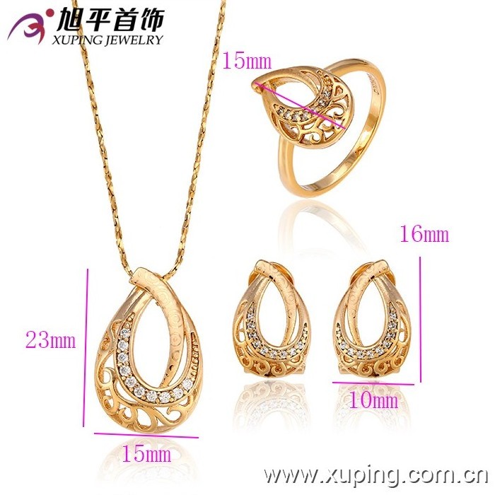 62976 Xuping Fashion China Wholesale 18K Charming Glass Gold Jewelry Set necklaces bridal jewelry USA EU african jewelry