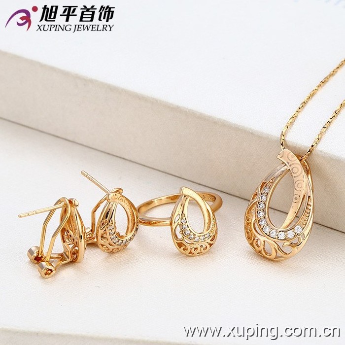 62976 Xuping Fashion China Wholesale 18K Charming Glass Gold Jewelry Set necklaces bridal jewelry USA EU african jewelry