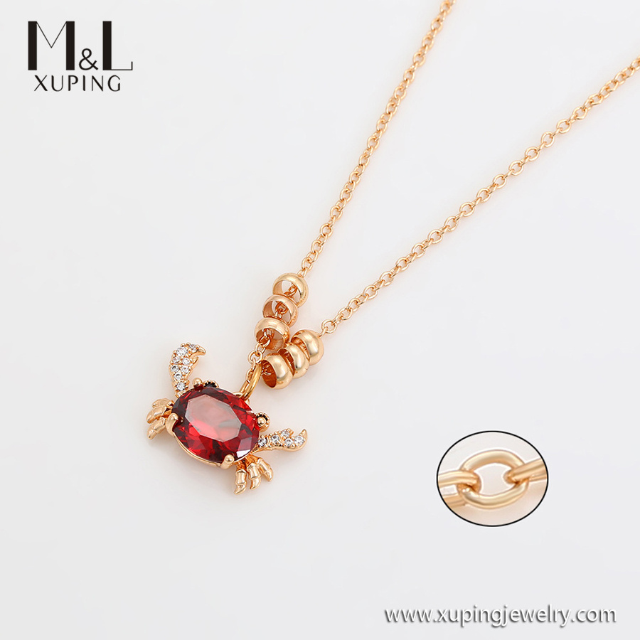 ML54847 XUPING ML Store Animal style wholesale jewelry 18K gold color lovely Small crab shaped ruby pendant necklace