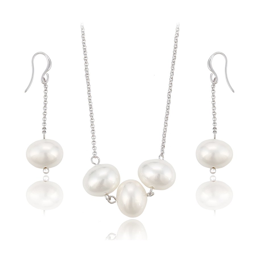 63830 Unique Ladies White Color Fashion pearl earring pendant Jewelry Set