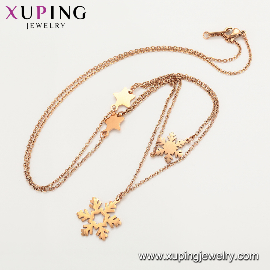 46546 Xuping jewelry simple fashion snow double chain rose gold stainless steel light luxury pendant necklace