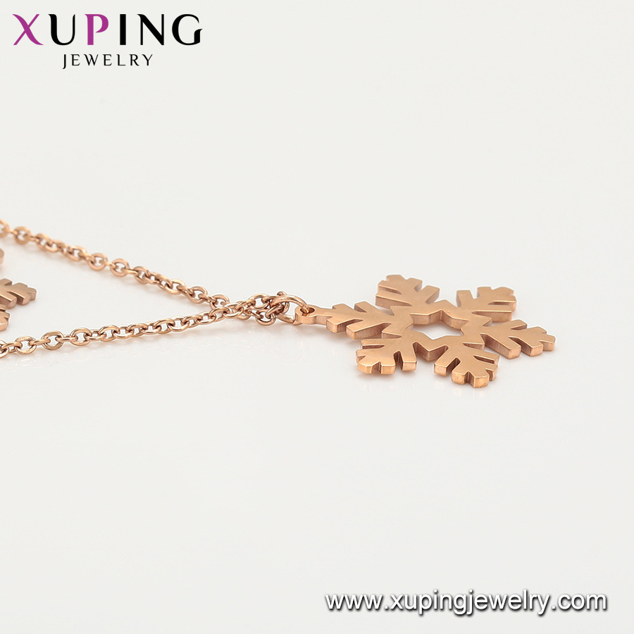 46546 Xuping jewelry simple fashion snow double chain rose gold stainless steel light luxury pendant necklace