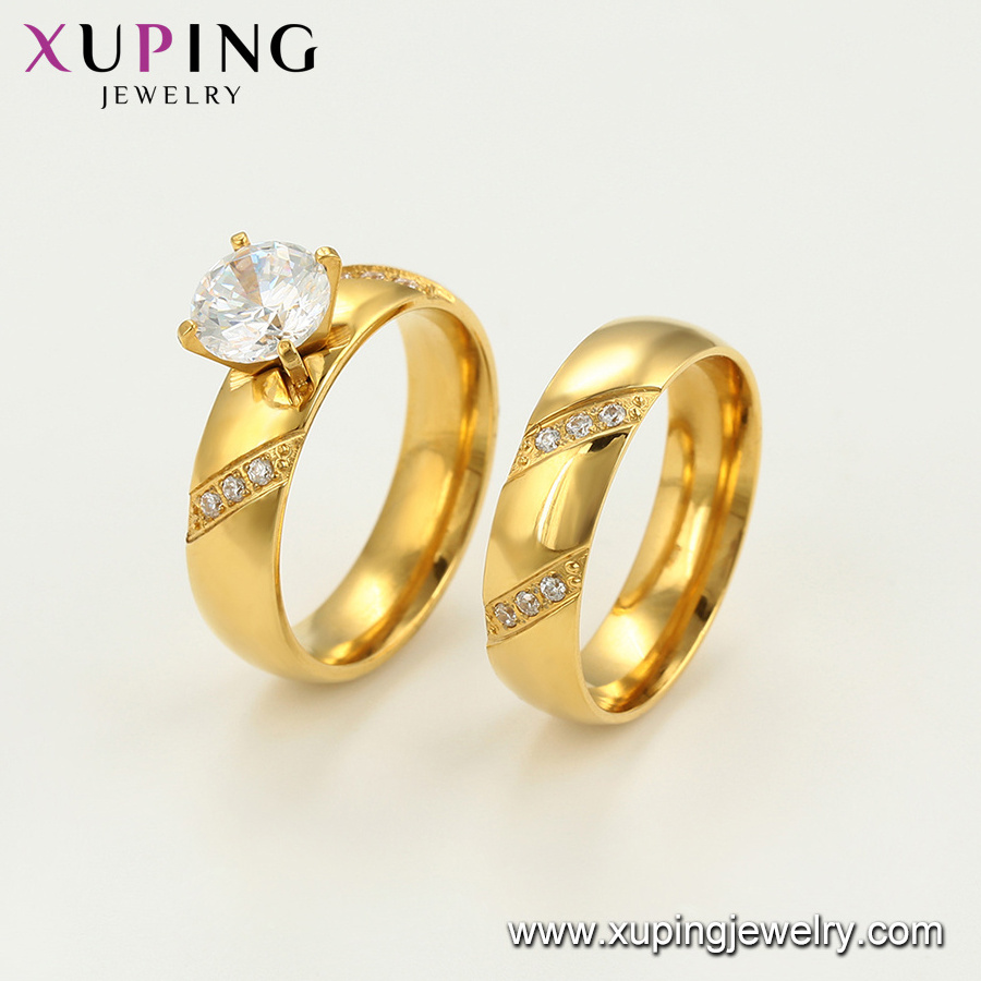 R-86 Xuping Jewelry exquisite diamond set 24K gold vintage classic proposal wedding couple stainless steel ring