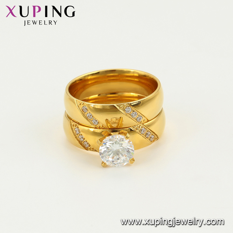 R-86 Xuping Jewelry exquisite diamond set 24K gold vintage classic proposal wedding couple stainless steel ring