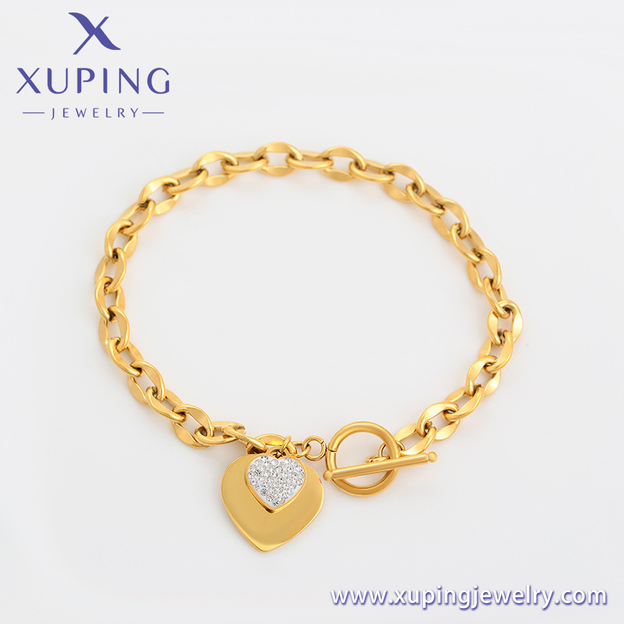 A00903136 Xuping Jewelry high heart shaped diamond set 24K gold stainless steel bracelet