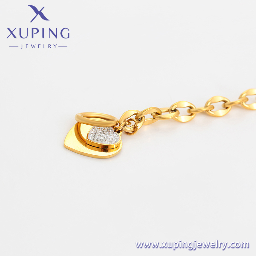 A00903136 Xuping Jewelry high heart shaped diamond set 24K gold stainless steel bracelet