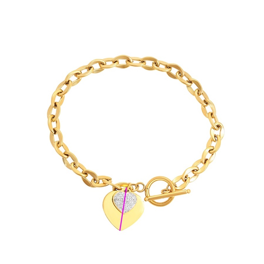 A00903136 Xuping Jewelry high heart shaped diamond set 24K gold stainless steel bracelet