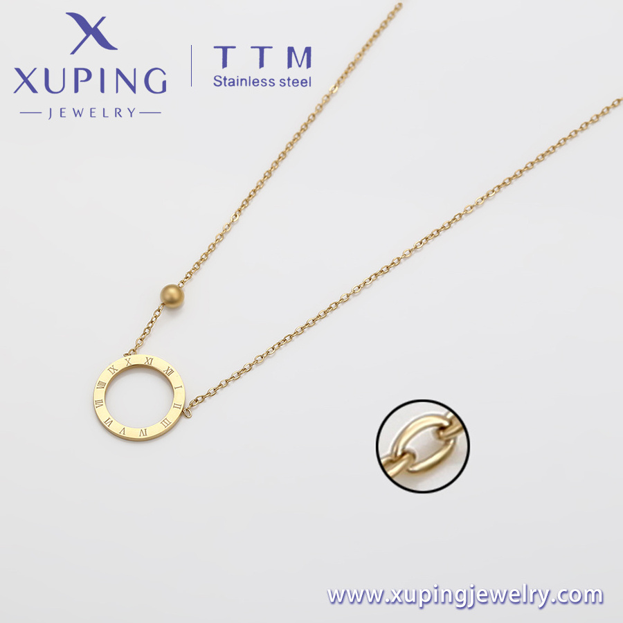 X2324859 xuping jewelry fashion elegant simple hollow out round 14K gold plated stainless steel chains necklace