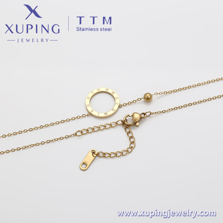 X2324859 xuping jewelry fashion elegant simple hollow out round 14K gold plated stainless steel chains necklace