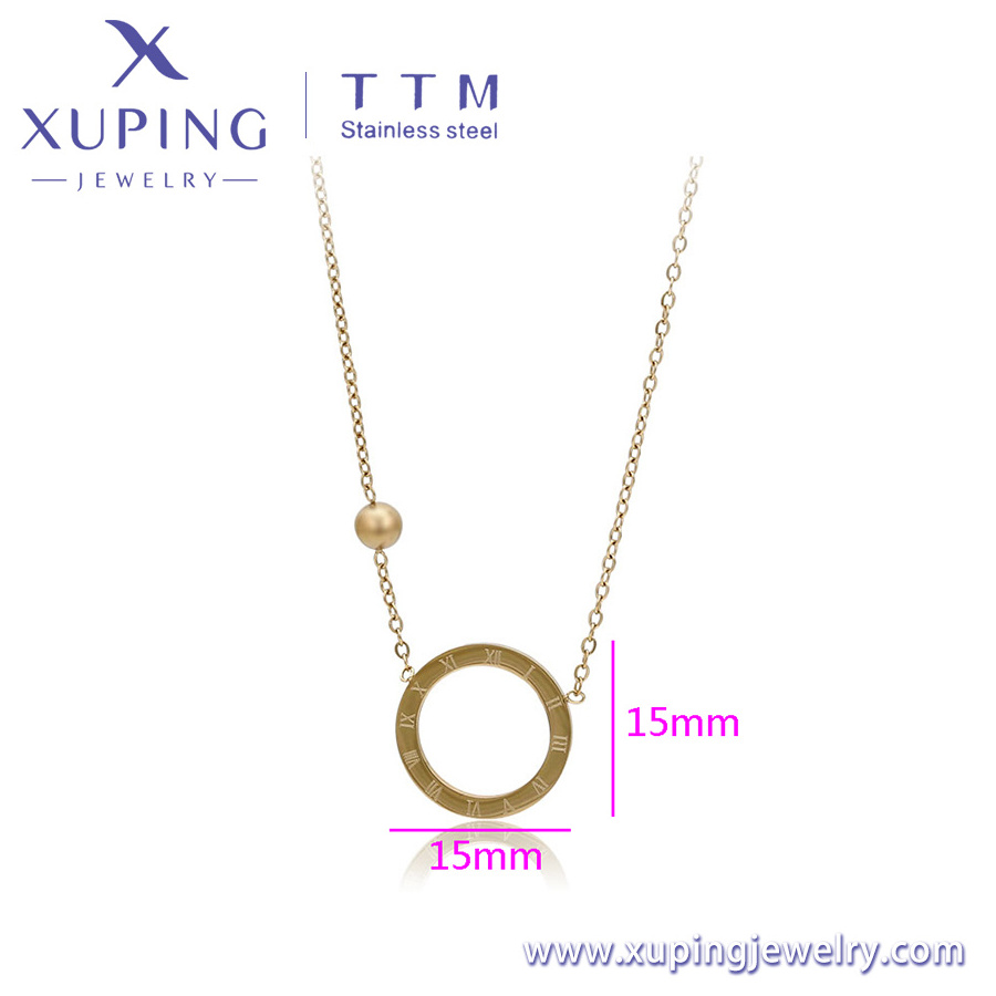 X2324859 xuping jewelry fashion elegant simple hollow out round 14K gold plated stainless steel chains necklace