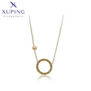 X2324859 xuping jewelry fashion elegant simple hollow out round 14K gold plated stainless steel chains necklace